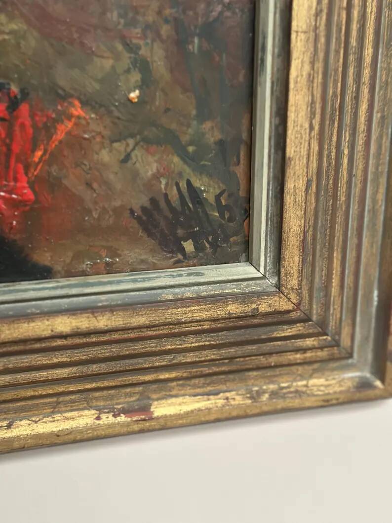 Original Swedish Oil on Panel – "The Bullfight" by Owe Wessbohn – Dated 1953 – Framed Period Piece – 59 × 51 cm
