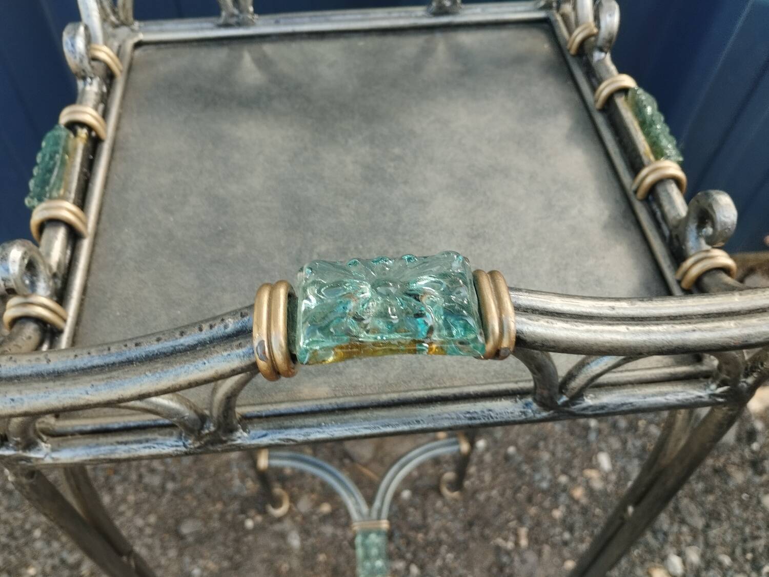 Vintage metal and glass side table