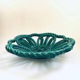 Mid-century Modern Art Ceramics Green Braided Woven Bowl by Vallauris, 1950s