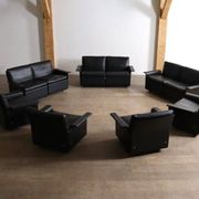 Pair of Dieter Rams Model 620 lounge chairs black leather for Vitsoe 1980s