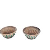 Set of 2 mid-century bowls in brown and green stoneware, rustic patina.
