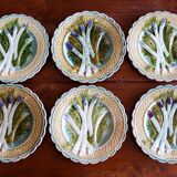 Lot de 6 assiettes à asperges en barbotine anciennes
