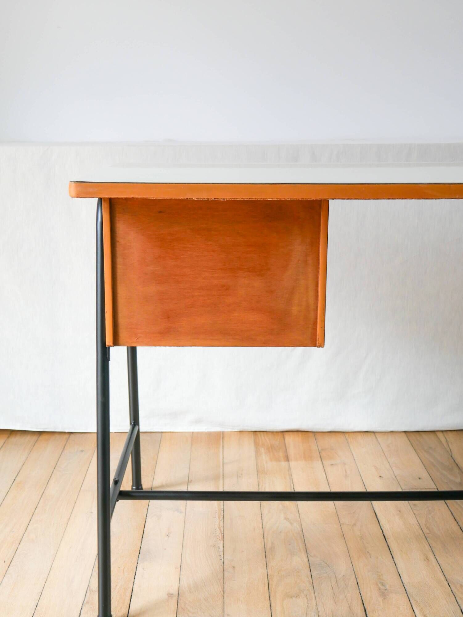 Formica, beech and black metal desk, Modernist Design, 1960