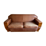 Leather sofa and elm magnifying glass