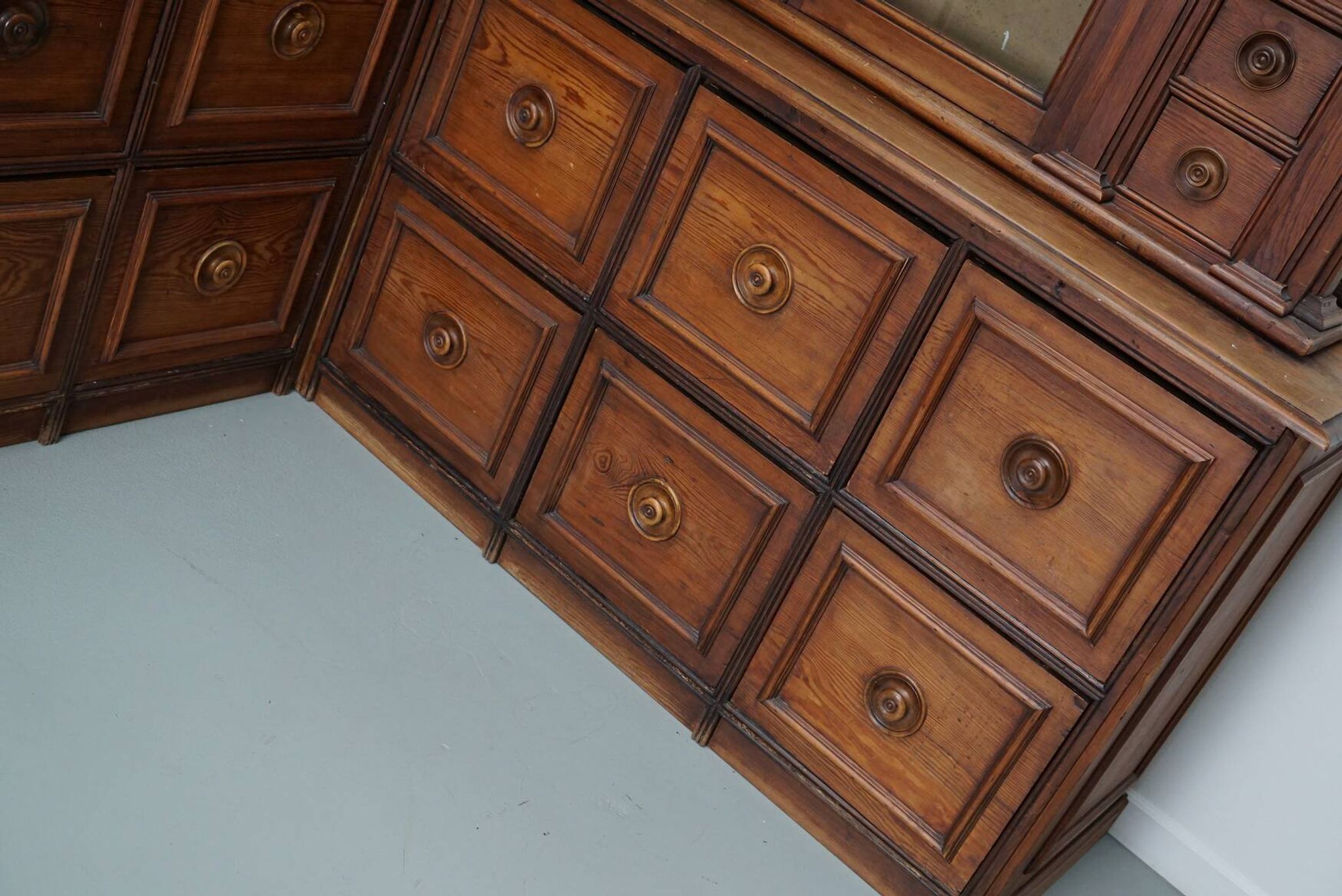 Large Antique German Pitch Pine Corner Apothecary Cabinet / Vitrine ca 1900s