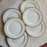 Ensemble de 6 assiettes en porcelaine blanches et or