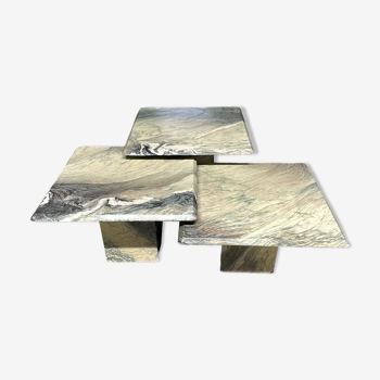 Series of three nesting tables in green marble, 1970
