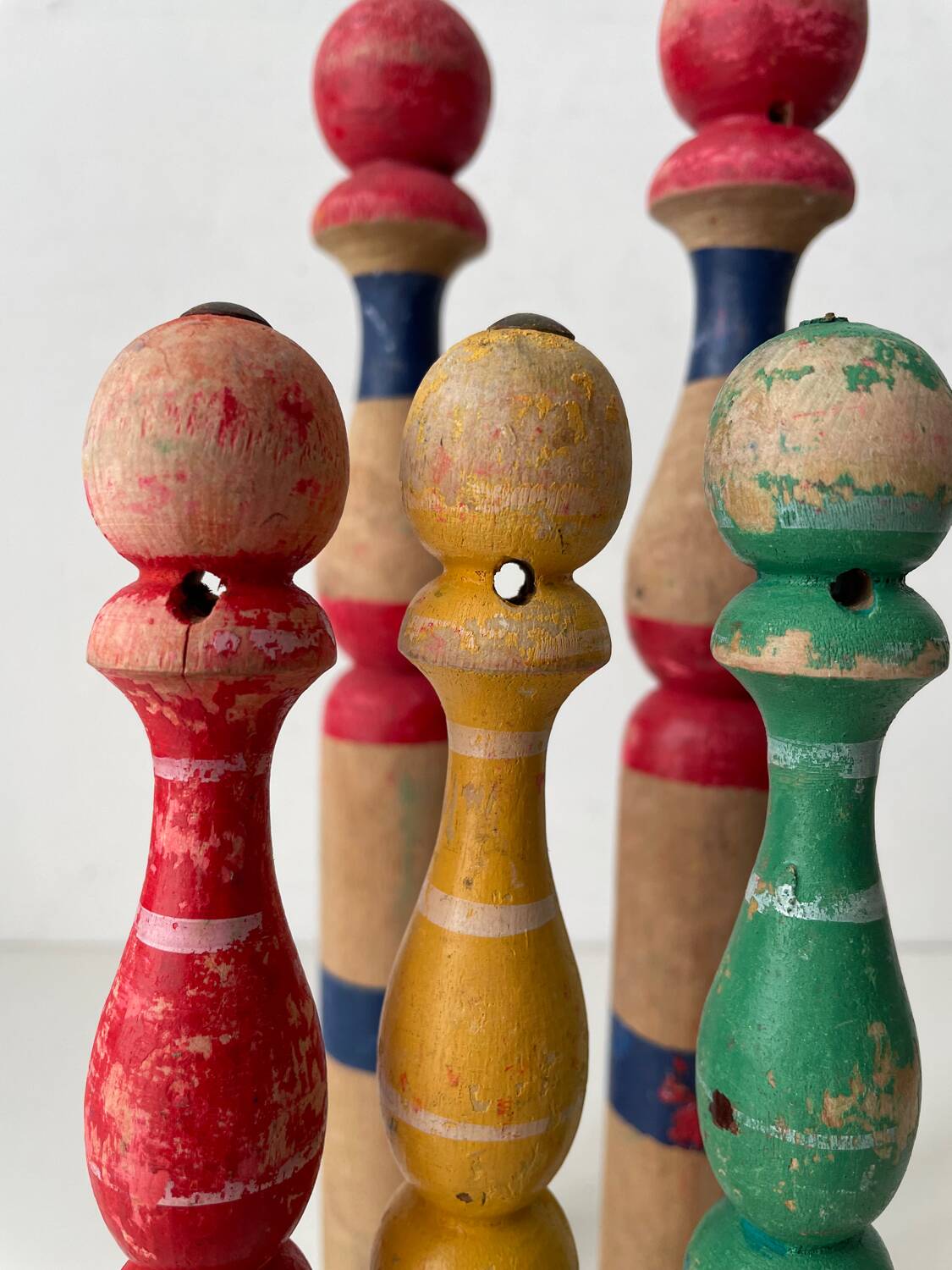 Old wooden bowling pins