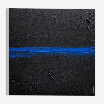 Tableau peinture abstraite monochrome noir et bleu
