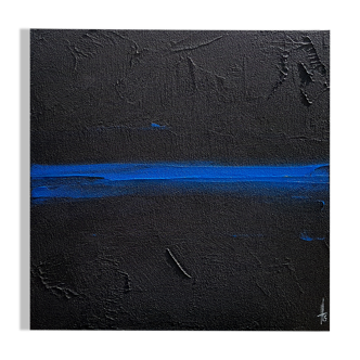 Tableau peinture abstraite monochrome noir et bleu