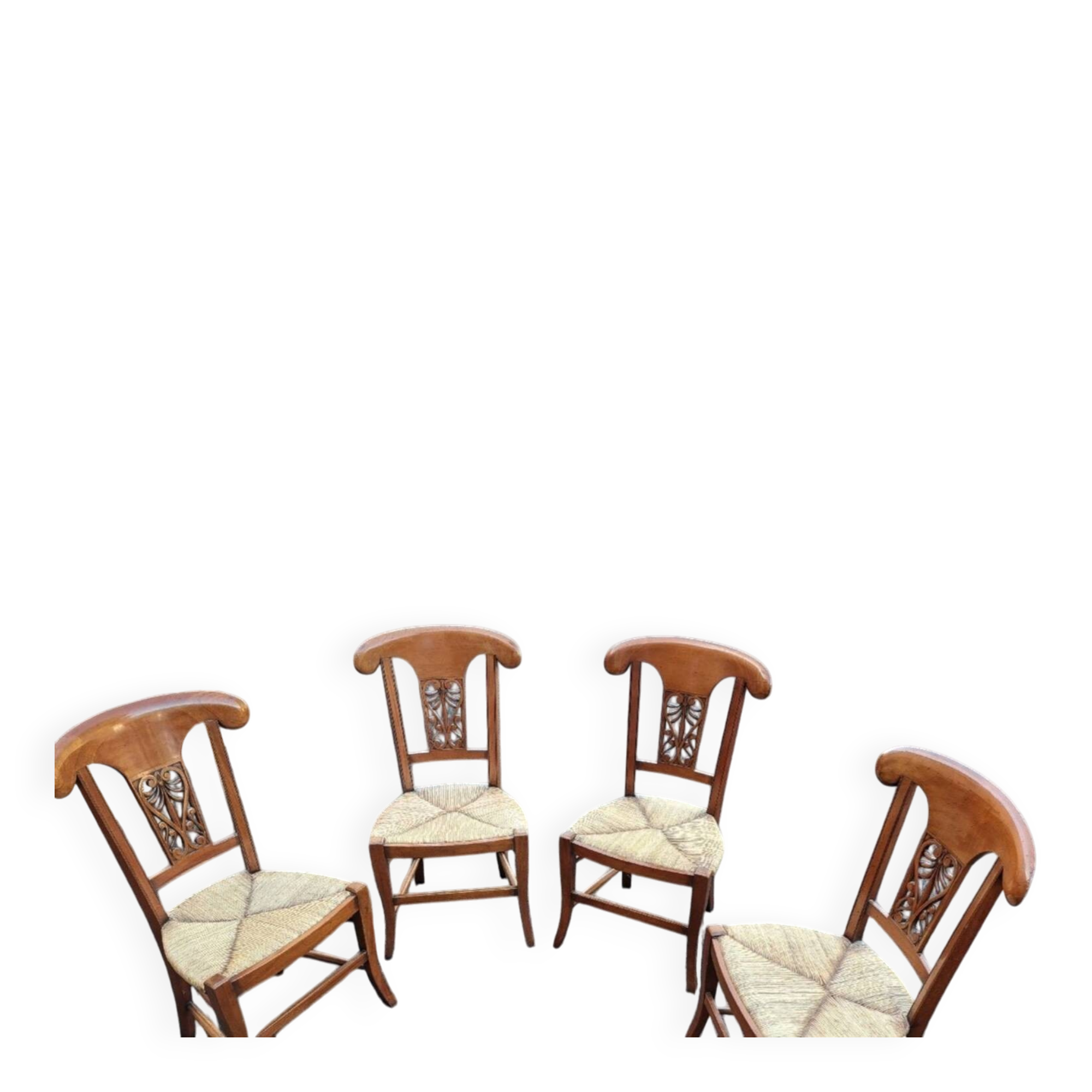 4 solid wood chairs with rush seats