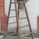 Old wooden stepladder stamped