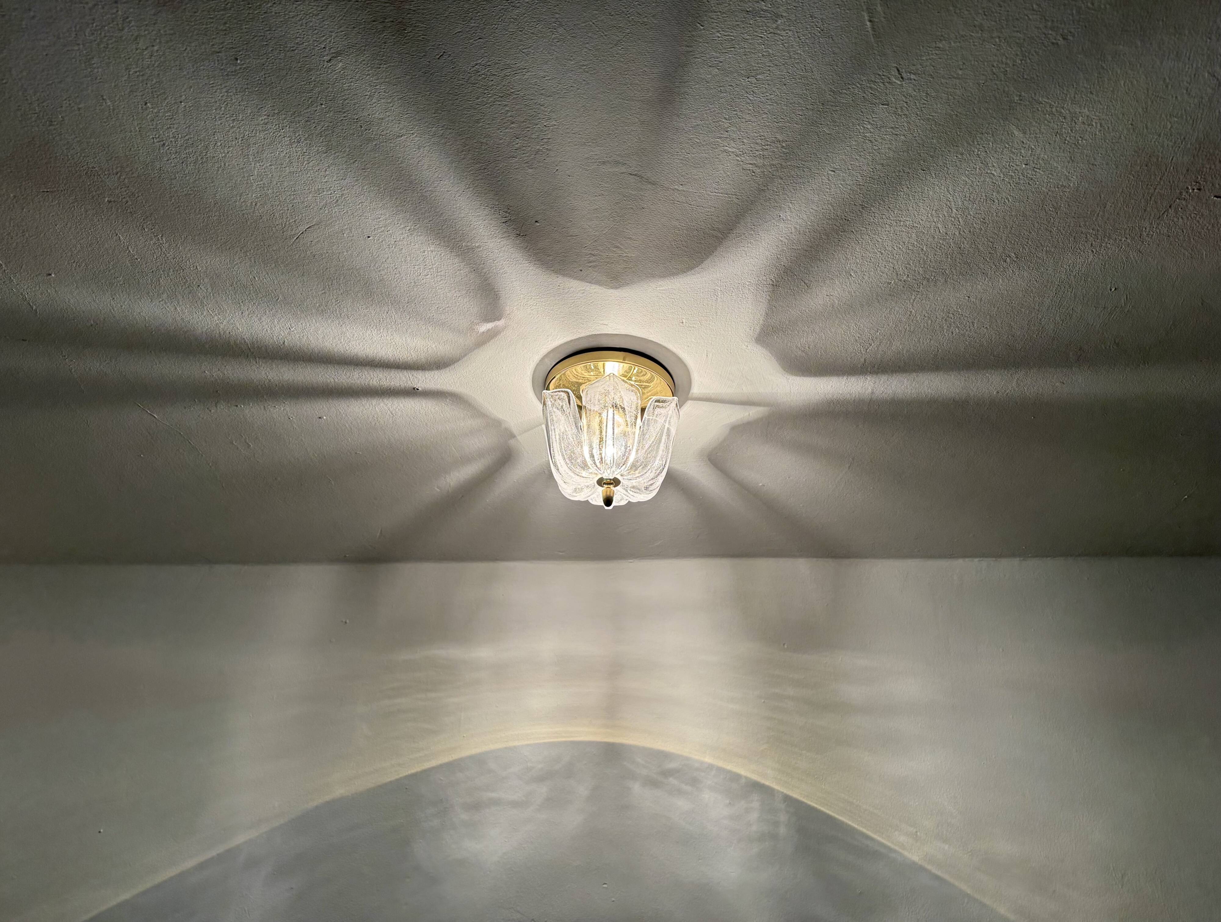 Brass and Glass Flush Light by Glashütte Limburg