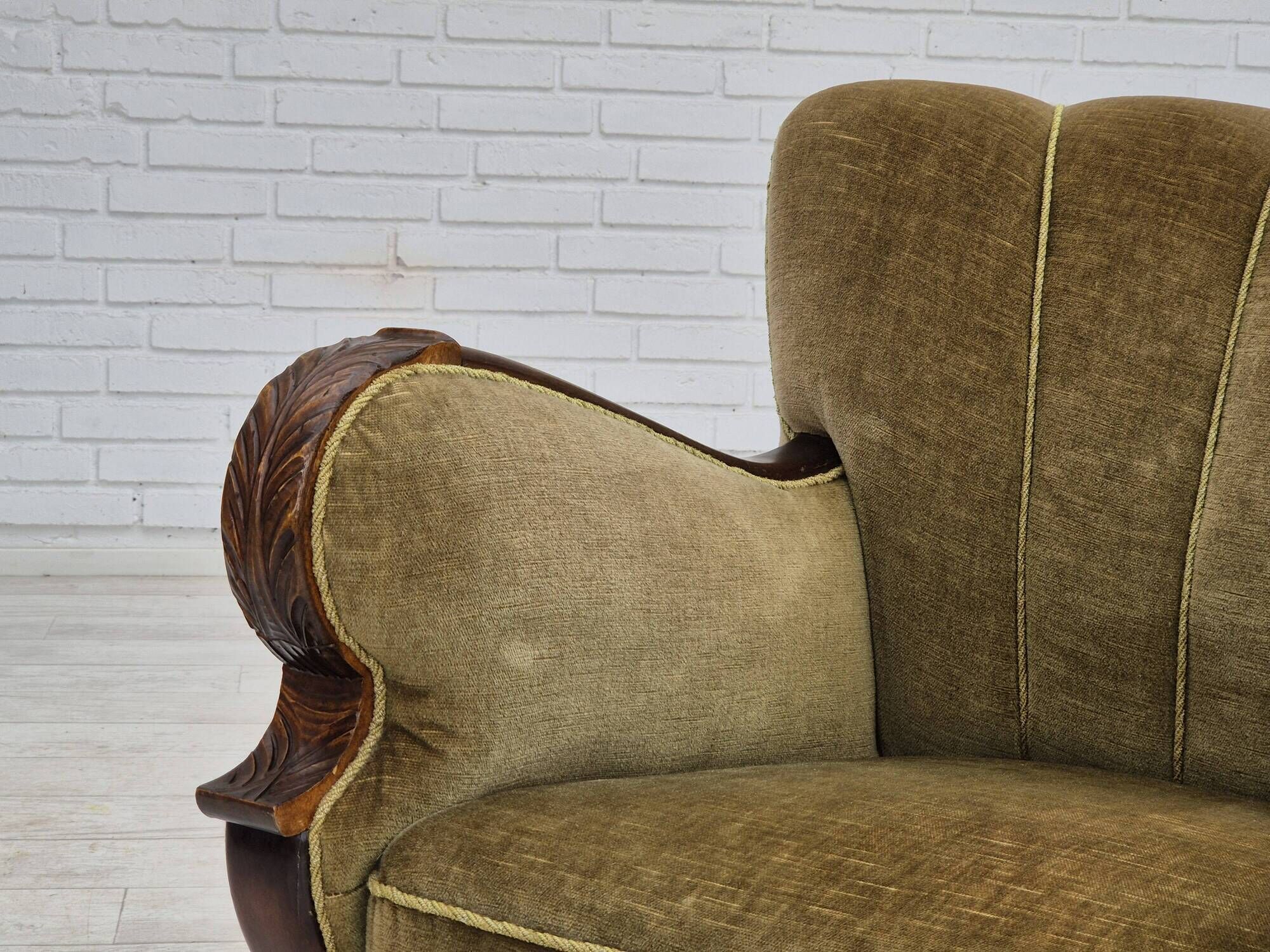 1960s, Danish vintage armchair, furniture velour, dark beech wood.
