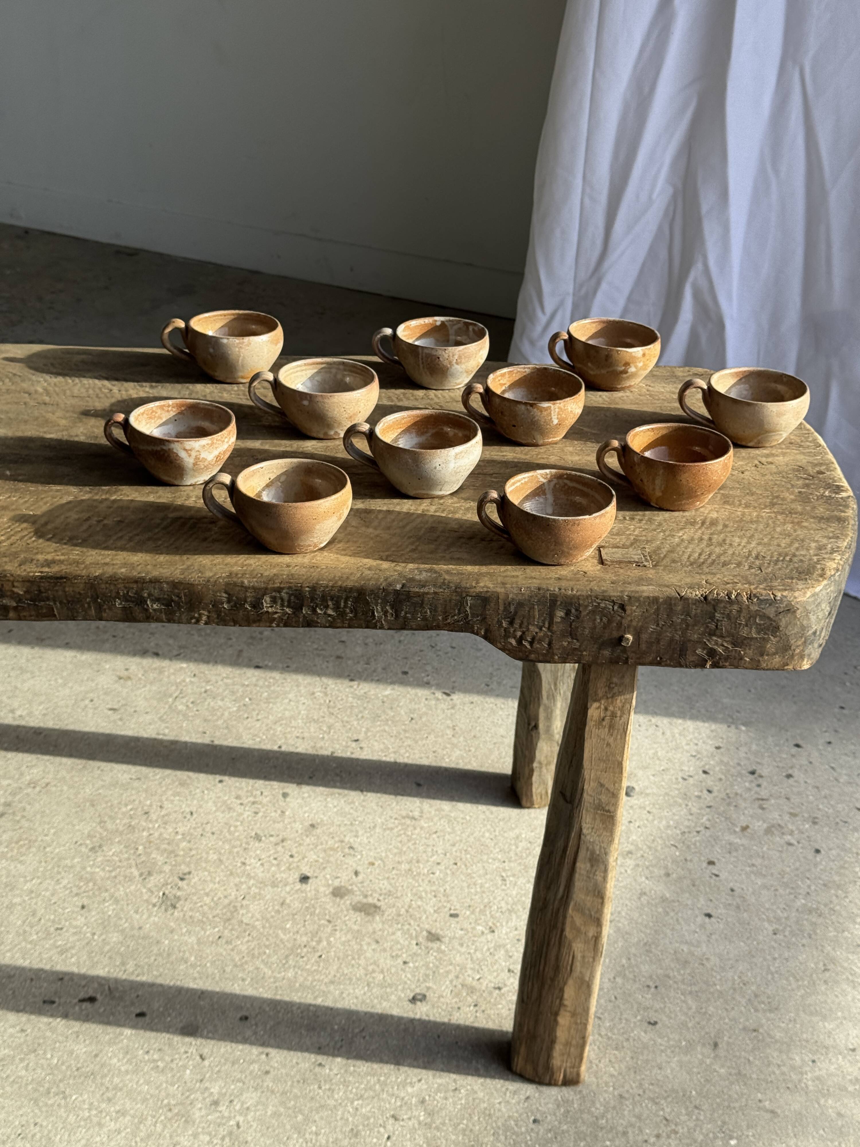 Set of 11 vintage coffee cups, raw matte stoneware H11