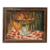 Early 20th century painting "The apple bowl" signed Buland