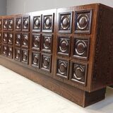 Graphical wengé brutalist credenza, 1970s
