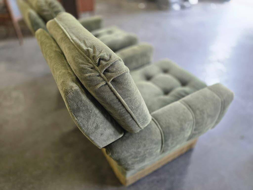 Ensemble de 2 chaises/fauteuils simples vintage verts à franges