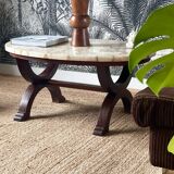 Coffee table in wood, marble and onyx.
