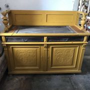 Pine wardrobe painted in straw yellow ochre - period piece from 1890-1919, antique style.