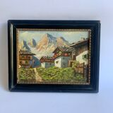 Alpine Village Antique oil painting
