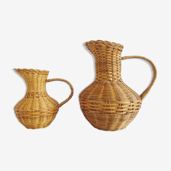 Rattan pitcher set, braided 1960s