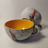 2 Vintage ceramic cups signed Tess boat decor in enamels