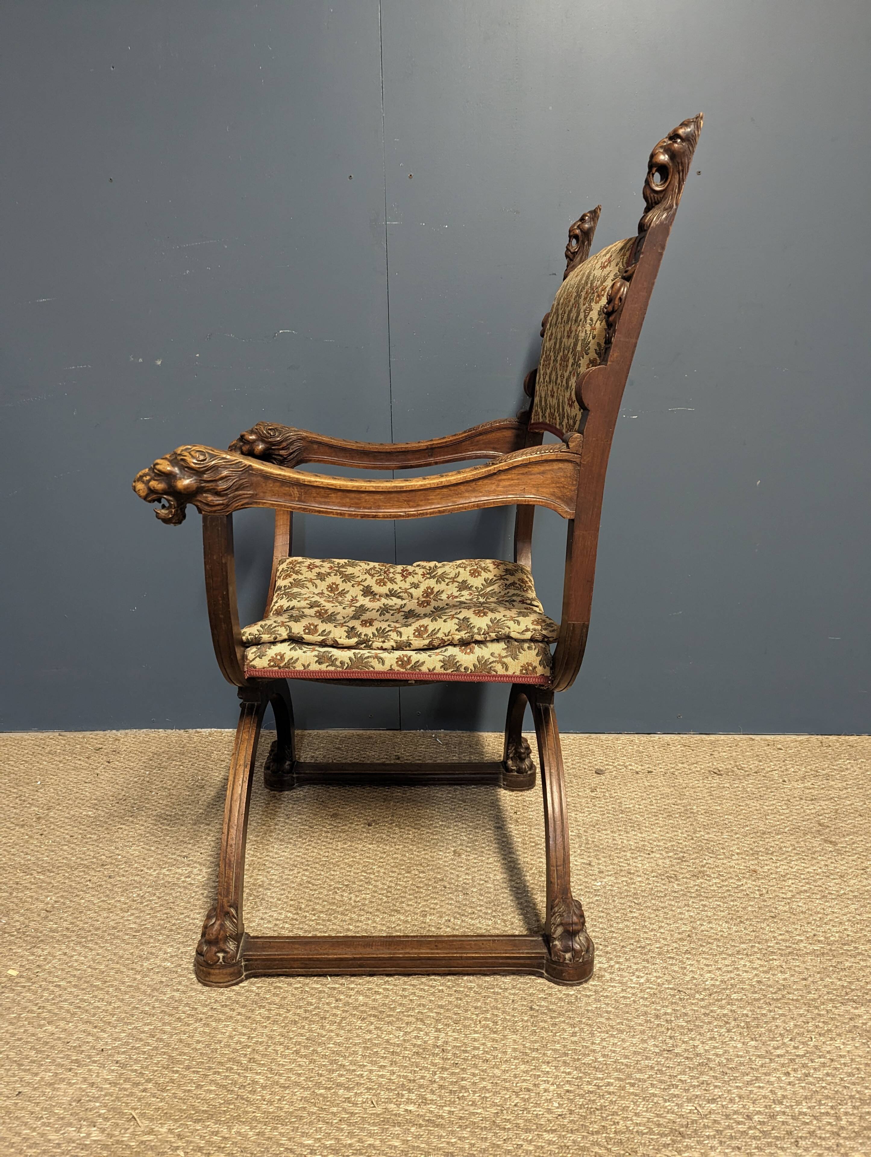 Pair of Renaissance style walnut armchairs