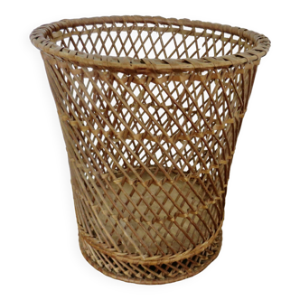 Corbeille à papier en rotin, de bureau, 1960 1970