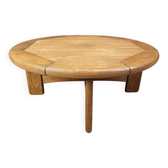Danish round oak coffee table, 1960s