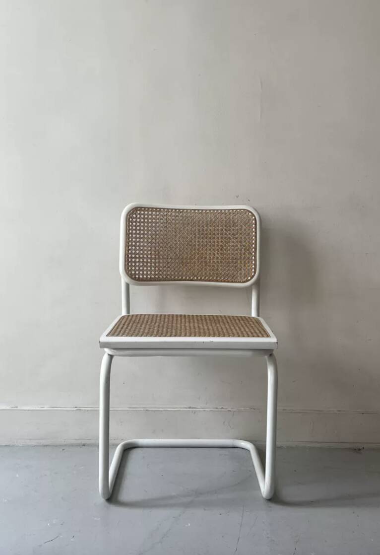 Cesca B32 vintage design chair in white metal and cane by Marcel Breuer