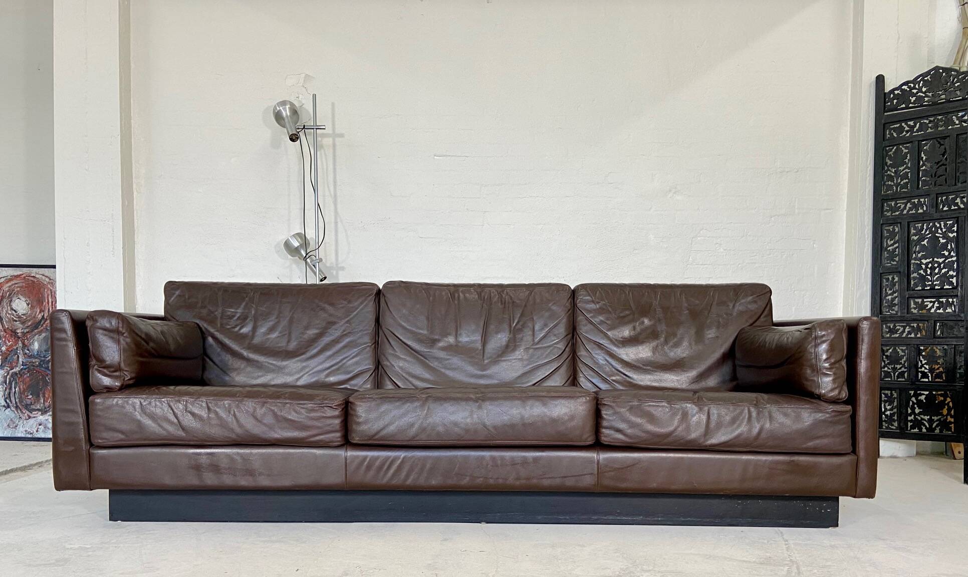 Vintage danish mid-century 3 person brown leather sofa by georg thams 1960s