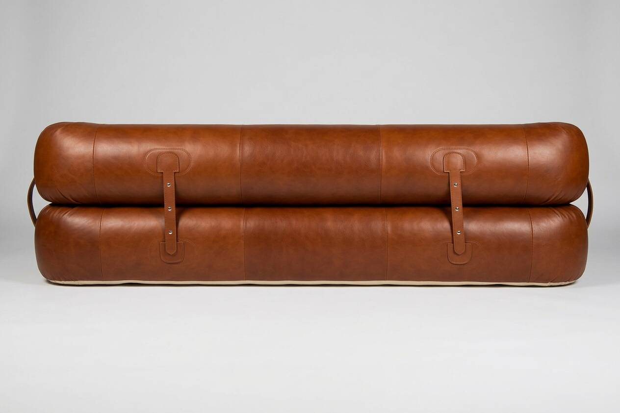 Sofa Bed "Anfibio" for Giovannetti Collezioni in Dark Cognac  Leather