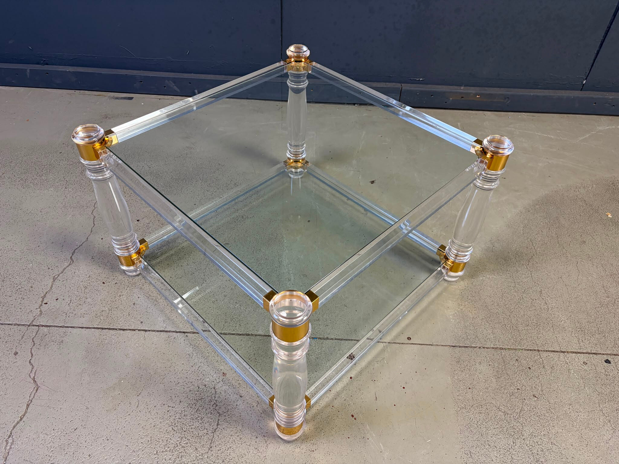 Lucite and brass coffee table, 1970s
