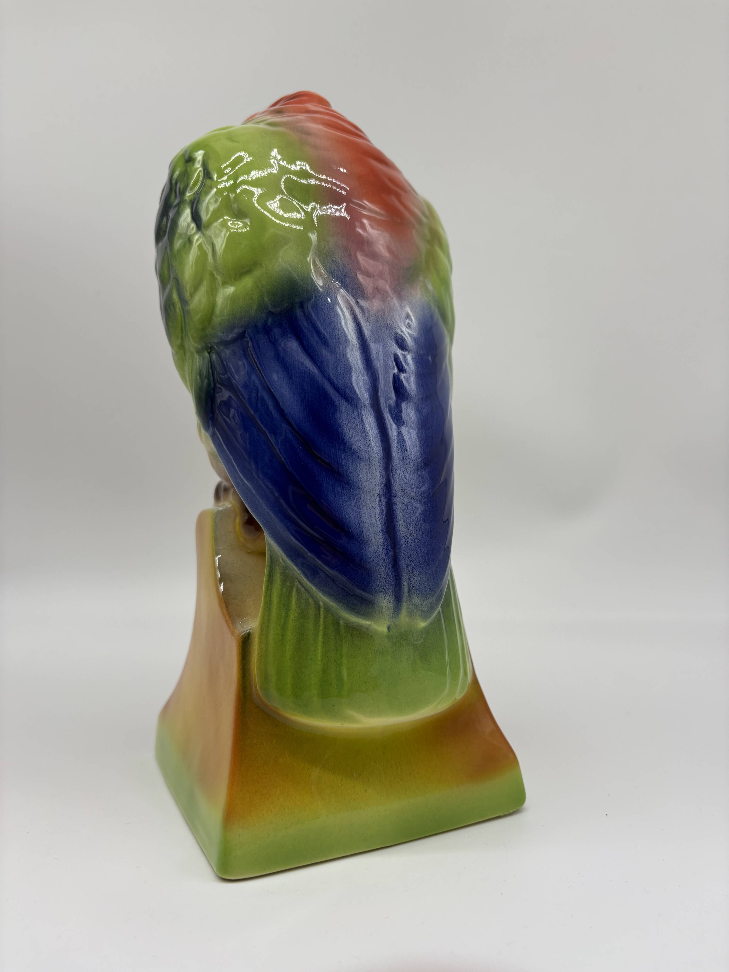 Large Cockatoo Saint-Clément France Hand-Painted Ceramic Tropical Bird
