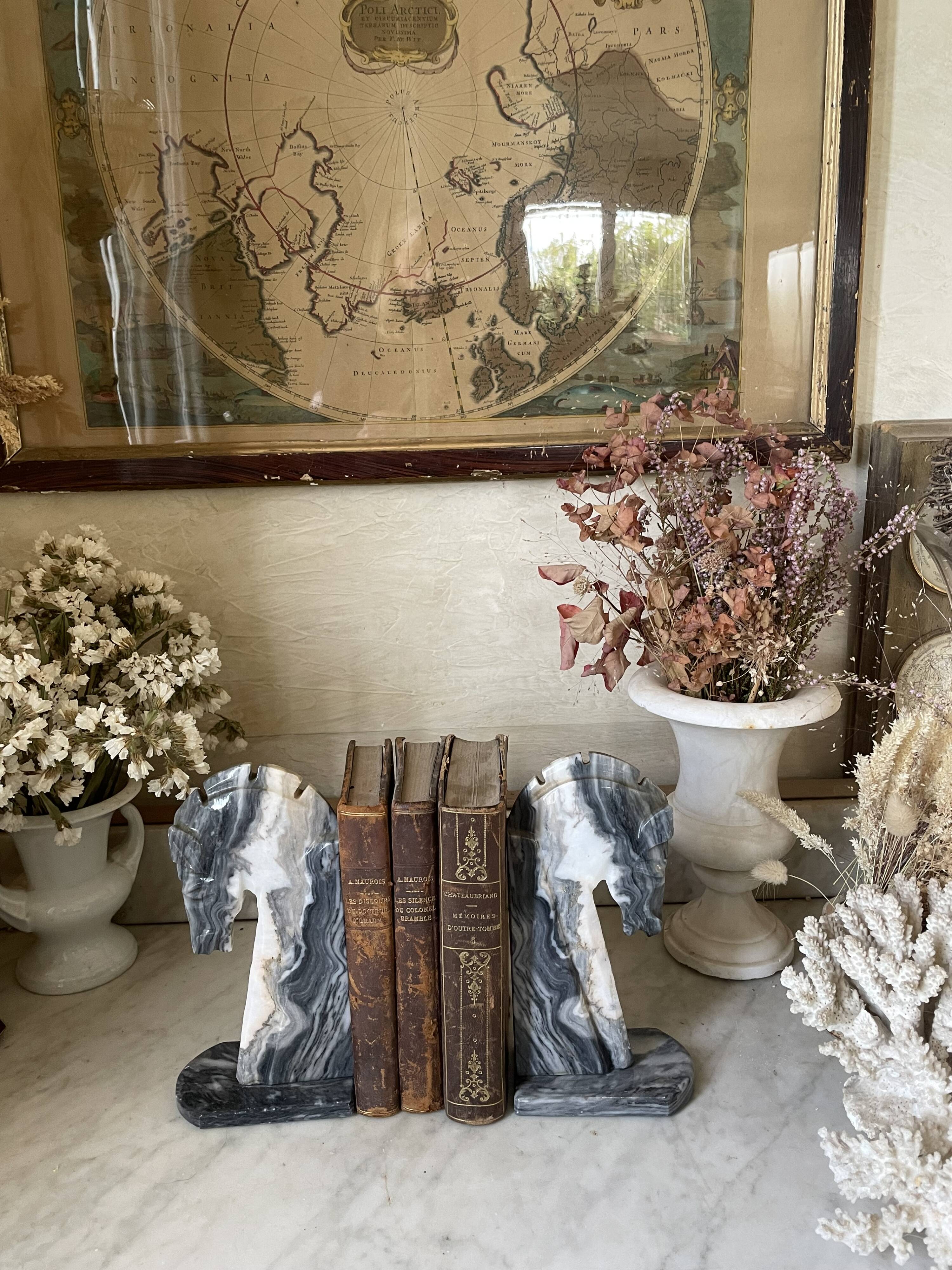 Pair of vintage marble horse head bookends
