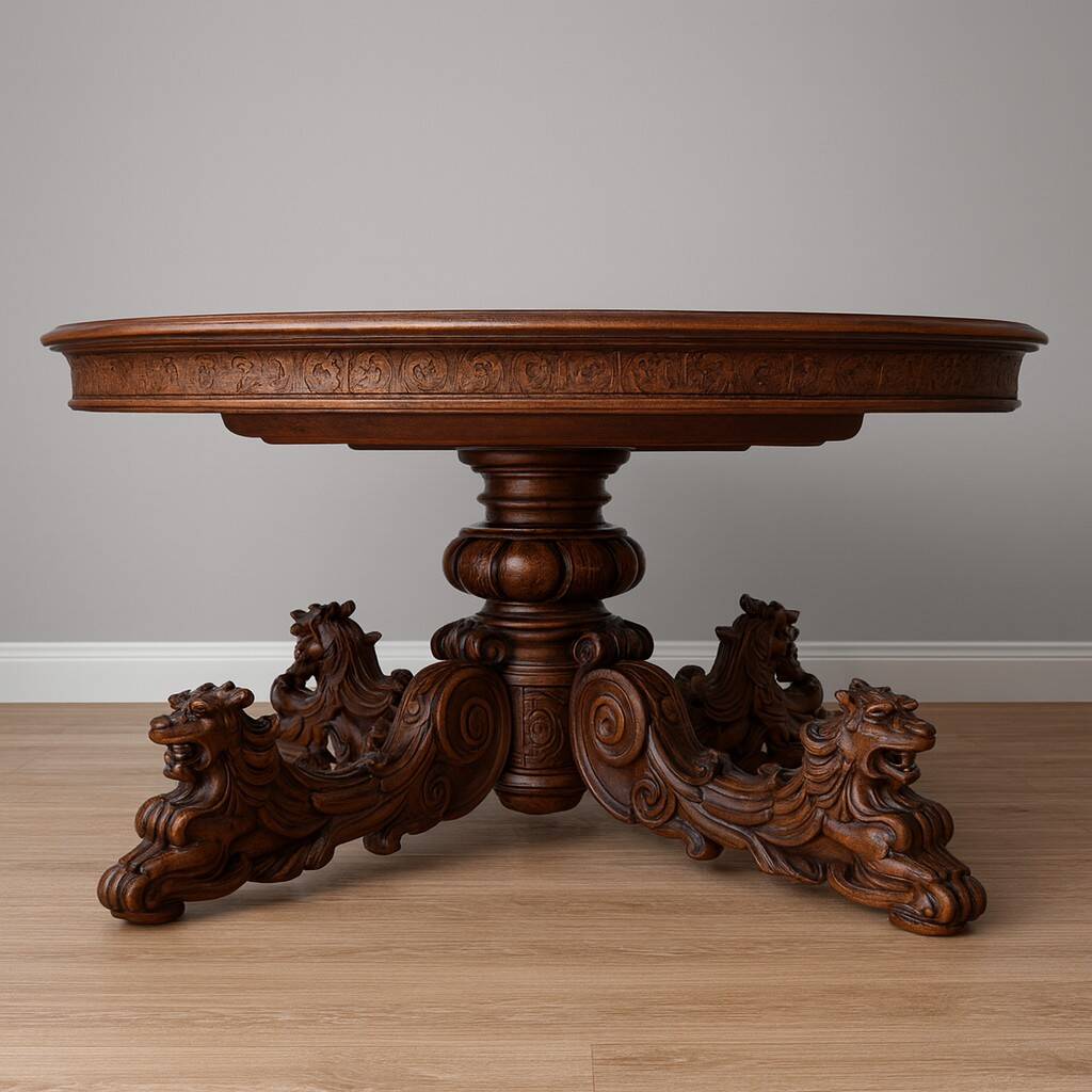 Immense Table A Allonges Style Renaissance En Noyer Massif ( 504 Cm )