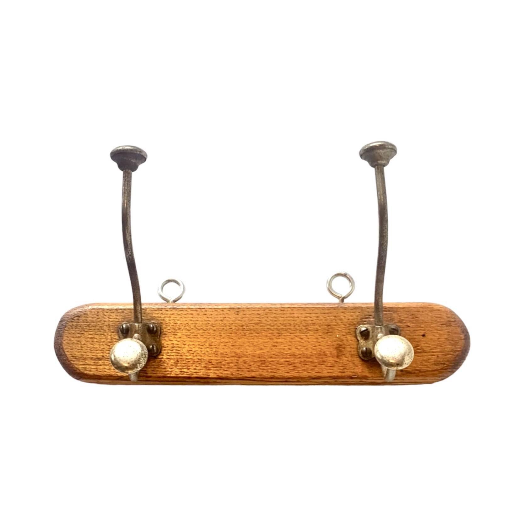 Vintage wooden wall coat rack - double hook
