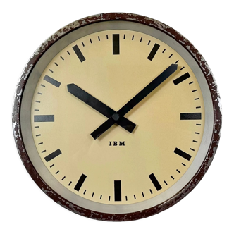 Brown Industrial Factory Wall Clock from IBM, 1950s