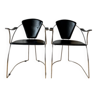 Pair of Arrben black leather chairs 1970/1980