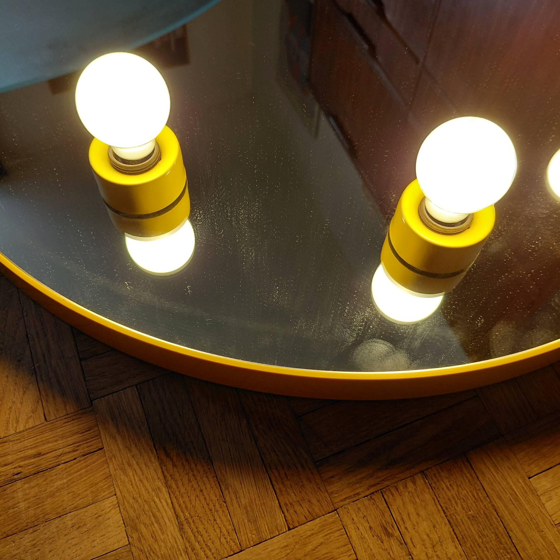 Round illuminated wall mirror Gedy Space Age yellow – Italy, 1970s