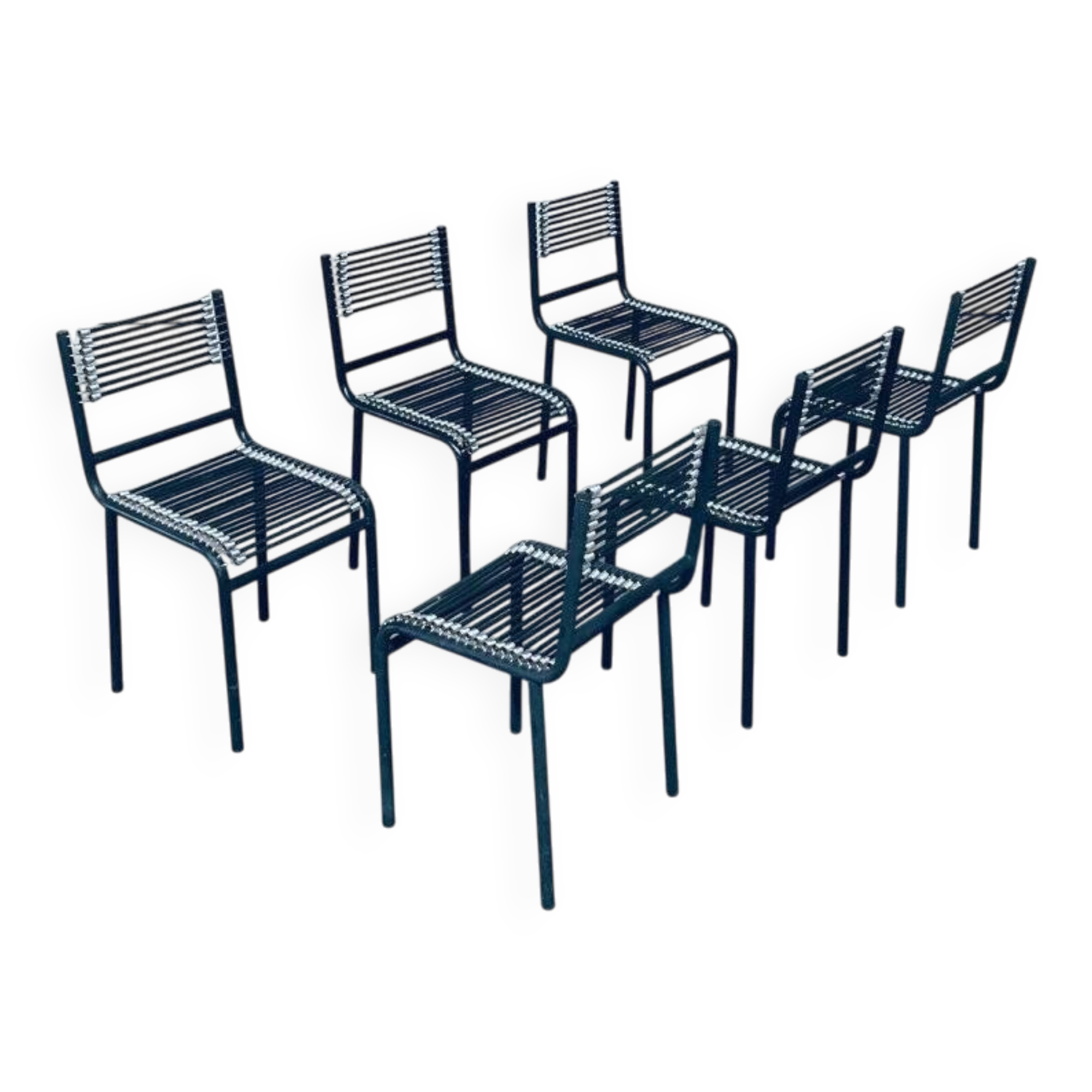 Postmodern sandows chairs attributed to rene herbst for ecart international, 1980s, set of 6