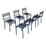 Postmodern sandows chairs attributed to rene herbst for ecart international, 1980s, set of 6