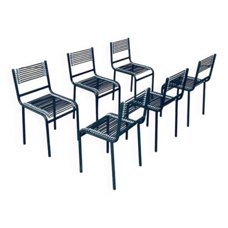 Postmodern sandows chairs attributed to rene herbst for ecart international, 1980s, set of 6