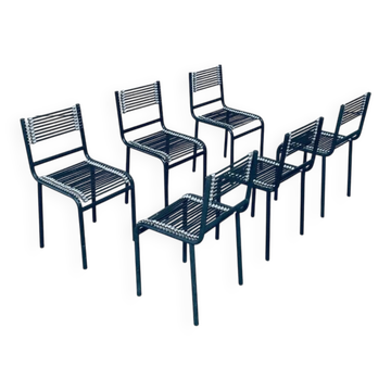 Postmodern sandows chairs attributed to rene herbst for ecart international, 1980s, set of 6