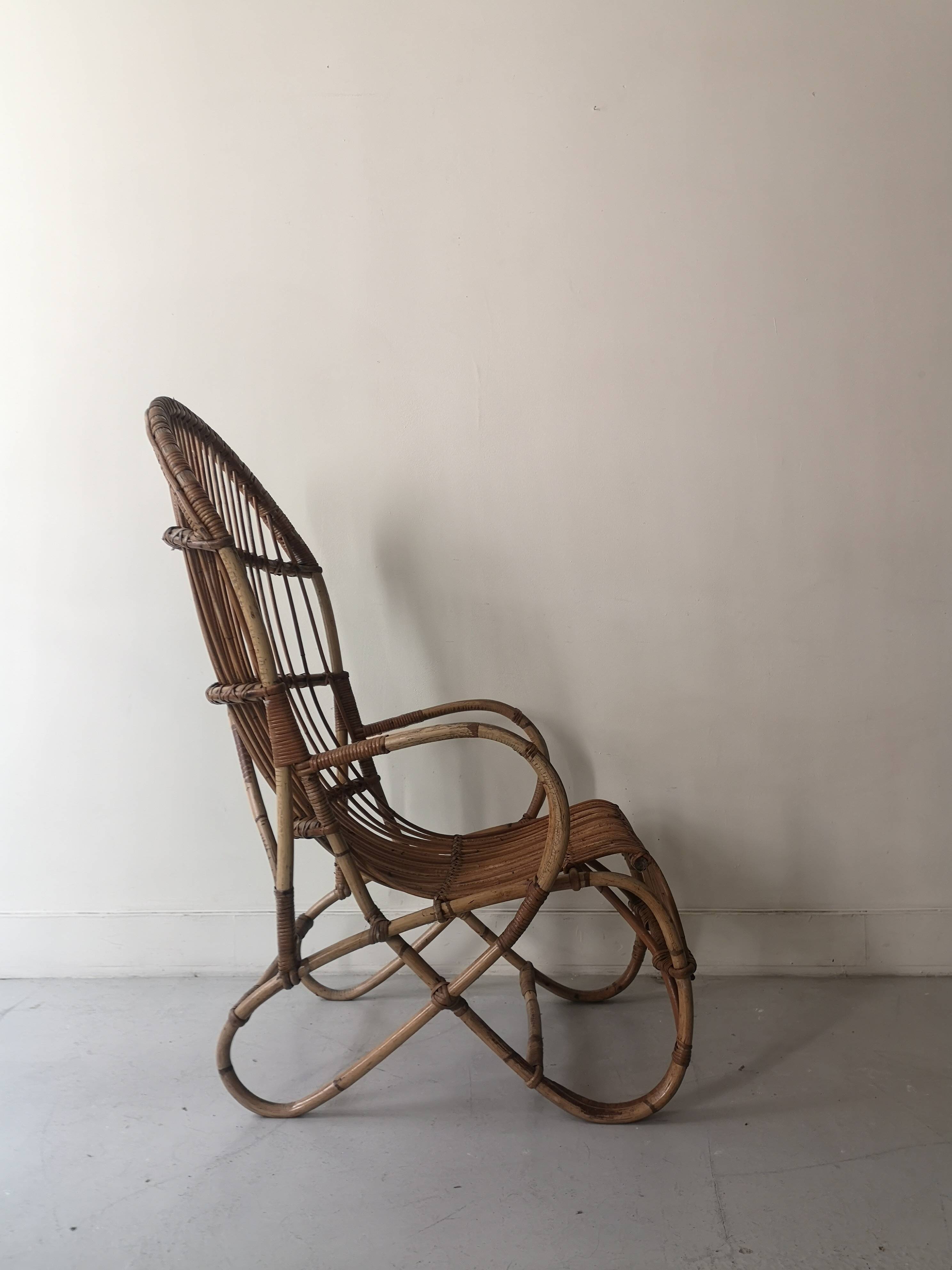 Vintage Dutch rattan armchair with armrest, 1960s