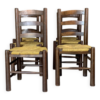 Chaises vintage de Georges Robert en paille - lot de 6