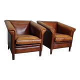 Vintage Dutch Club Chair in Cognac Leather, Set of 2