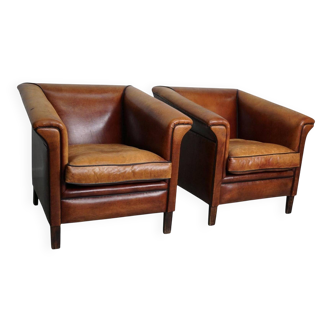 Vintage Dutch Club Chair in Cognac Leather, Set of 2