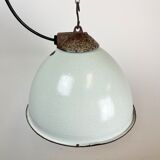 Industrial White Grey Enamel Factory Lamp with Cast Iron Top, 1960s
